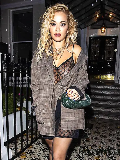 Rita Ora Visible Boob In Mesh (see thru) Dress