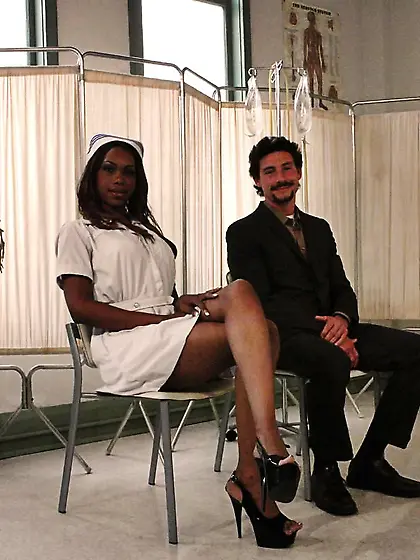 Sexy ebony TS tied up & fucked straight guy