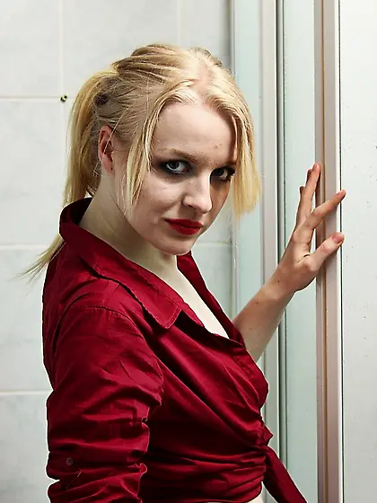 Dirty blonde slut strip