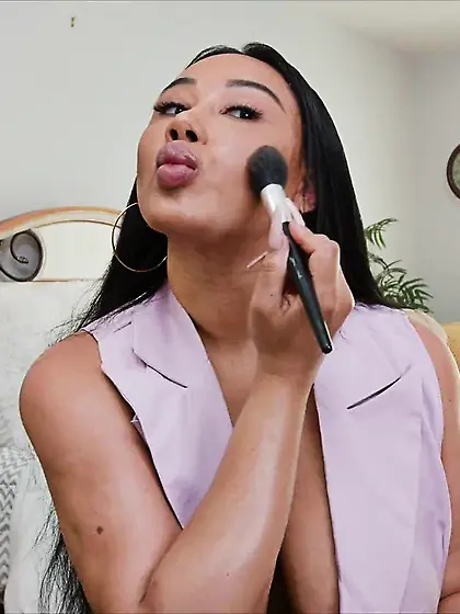 Enticing brunette working with a black dick in a POV scene