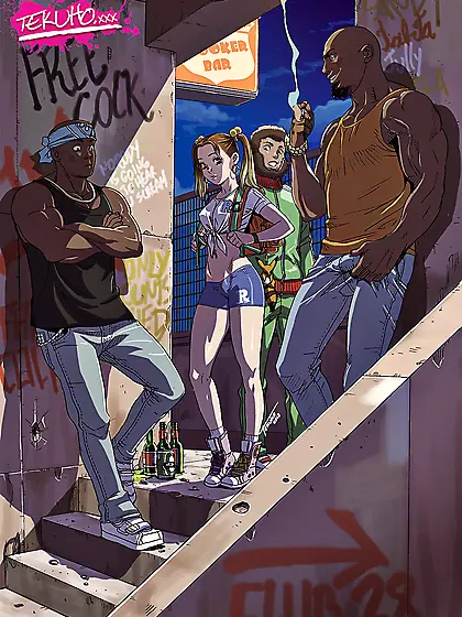 Two teen twins giving a handjob to their...