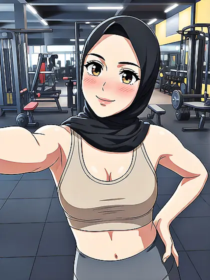 AI - Asian Hijab Girl Doing Naked Gym Selfie