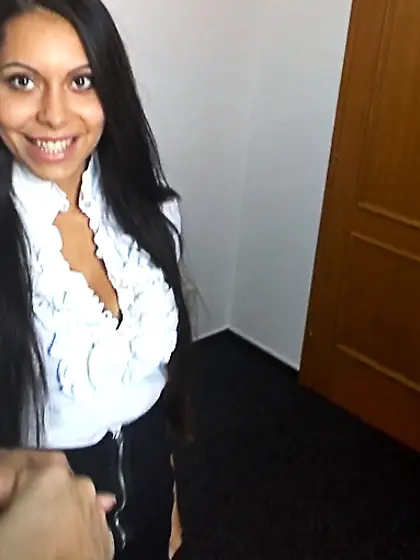 Busty redhead blue top