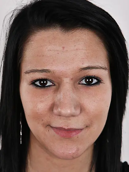 Fascinating brunette with small boobies gets naked in front of t