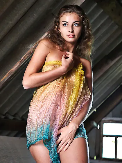 Creative blonde babe Paula B uses her scarf in a very creative w