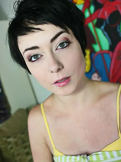 Undressed black haired honey Zoe Voss milks cock from 1st person