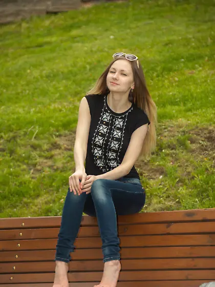 Curly-haired blonde shows her perfect pale body in the bathroom