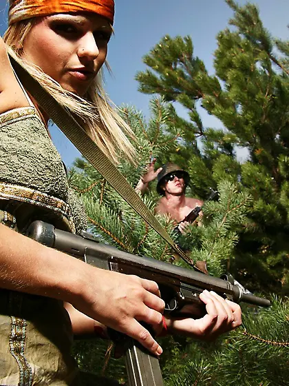 Female soldier Sabrina O sucks sergeant fat cock and gets ass fu