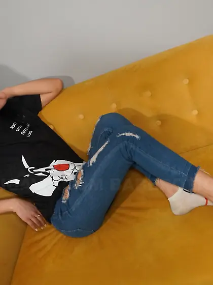 Cute Kaily keeps her socks on while playing with a sex toy