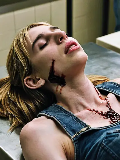 Emma Roberts in the morgue