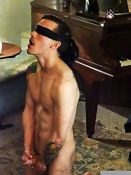 Blindfold guy masturbating sexy