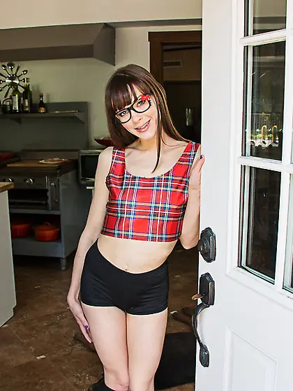 Pierced brunette red checkered