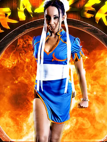 Beautiful Asian model Katsuni takes her slutty blue dress off an