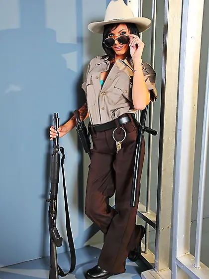 Raven haired ranger enjoys