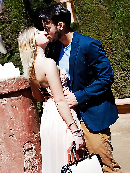 Cute teen Aria Logan sucks cock in an outdoor setting