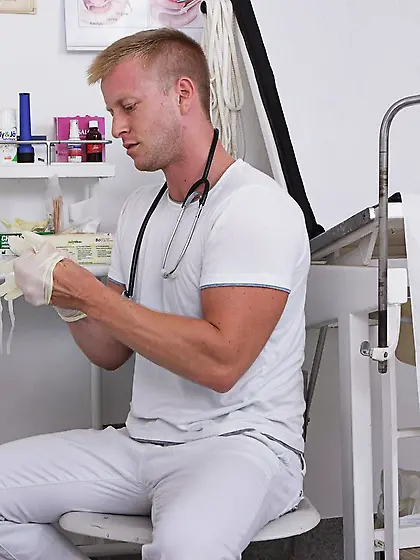 Thin girl with small boobies is here to get fucked by an MD