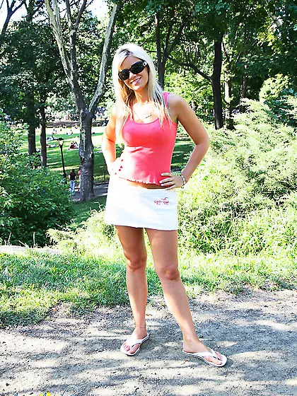 Ann Angel takes her tight mini skirt off and teases us with her