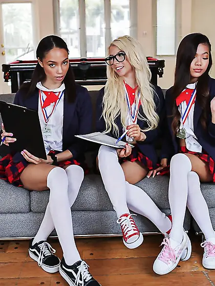 Uniform interracial teen orgy