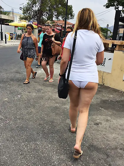 Only in panties and short t-shirt in public
