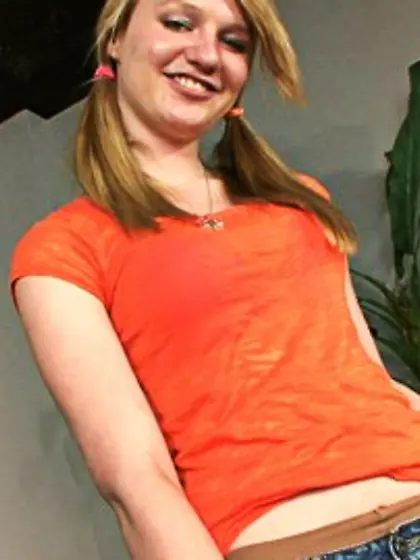 Spotty pigtailed blonde teeny