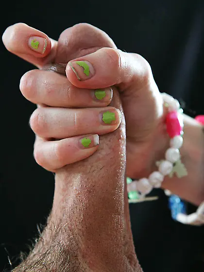 Boy with glasses gets jerked off by enthusiastic gothic chick Vi