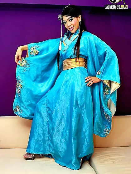 Geisha ladyboy shows off monster rod and...