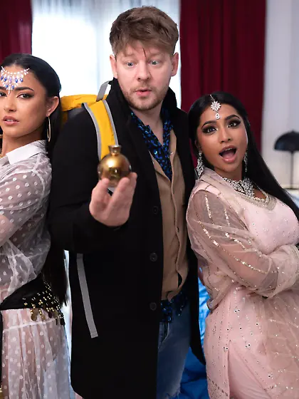 Exotic sluts Yasmina Khan and Nuria Milan share rock hard cock