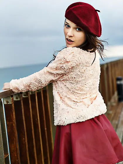 Brunette girl Serena Wood shows the exciting upskirting and also