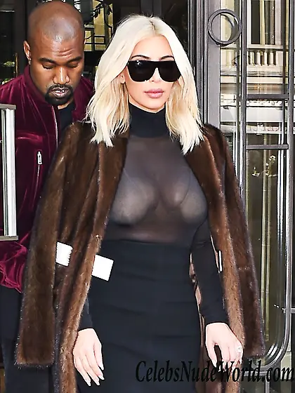 Kim Kardashian See Through To Bra And Nipple Pokes