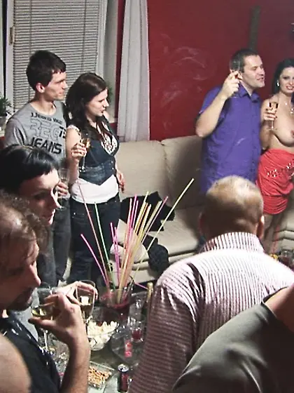 Guests boozing enjoying communication