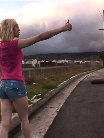 Lily LaBeau catches a ride on the road and pleases the driver wi