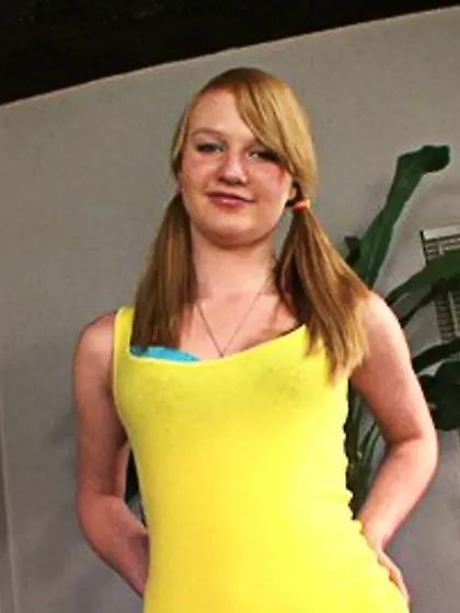 Blonde pigtailed freshie blue