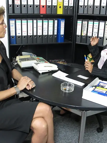 Ponytailed mature takes part