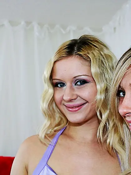 Wavy-haired blue-eyed blonde sucking cock...