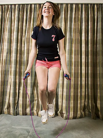 Shaved kitty Katie Kay takes off her pink shorts and black undie