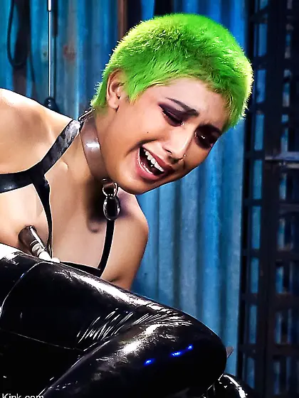 Green-haired harlot black latex