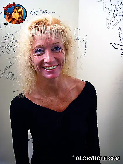 Mature nympho gives gloryhole blowjob while cuckold husband touc