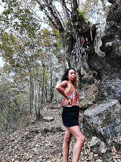 a sexy walk in the woods just before being bad