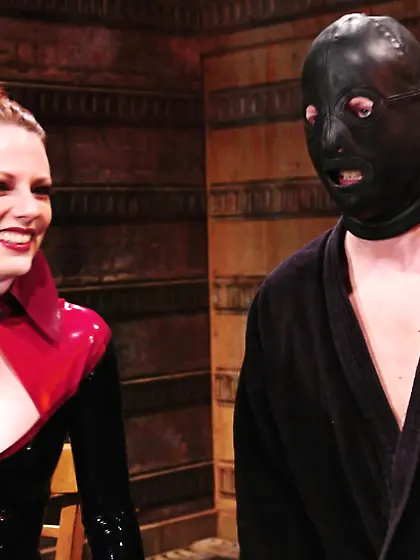 Latex Goddess humiliates slave boy