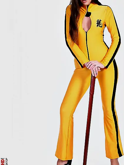 Deny is such a hot brunette,  dressed in a kill-bill style yellow