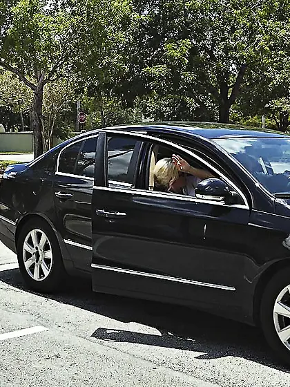 Glasses-wearing leggy blonde MILF gets her pussy wrecked on a co