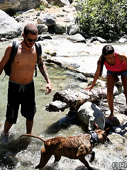 Woman is horny after bridge jumping and hurries to take hard coc