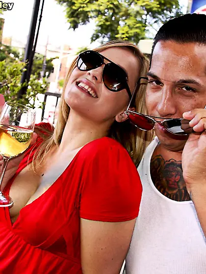 Playful porn diva Alexis Texas in red dress flashes her sexy ass