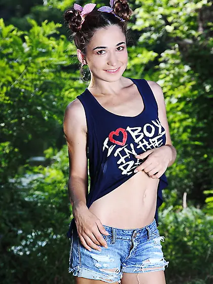 Delightful brunette wearing navy