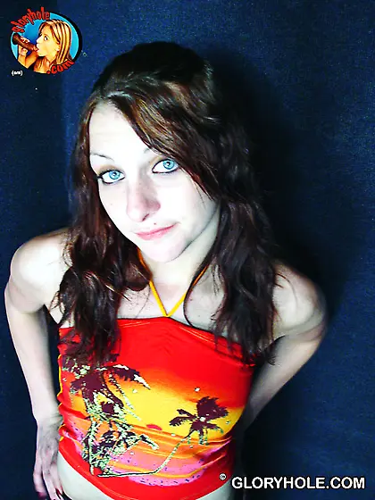 Blue-eyed teen whore gives her first gloryhole blowjob to the bl