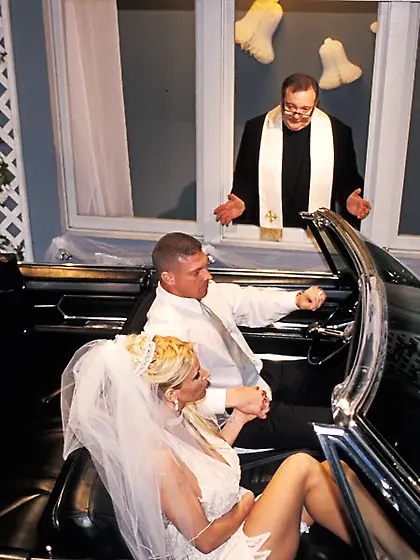 Slutty blonde bride Brittany Andrews escapes from her wedding an