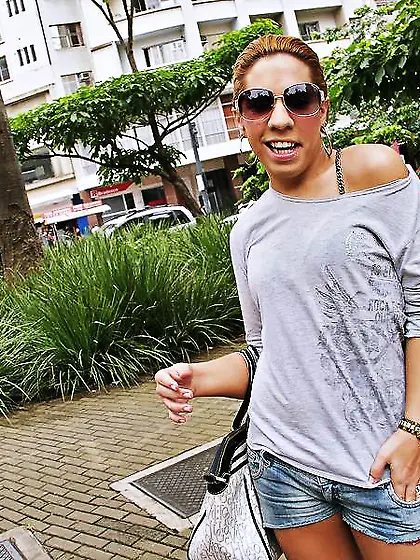 Petite tgirl in bikini & heels