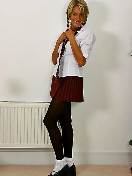 Braided college hottie Stephanie S with sparkling eyes strips te