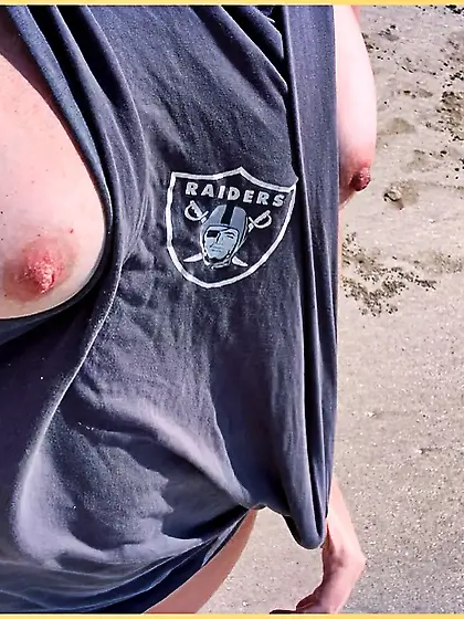 WIFEY dared walking around side boob on public beach