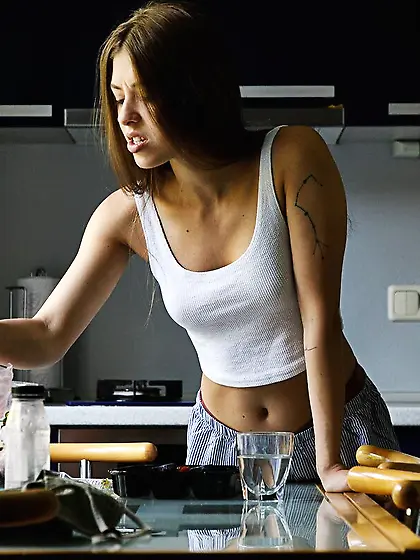 Elegant young gal adores